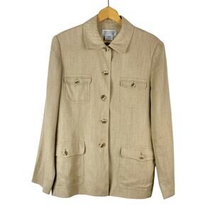 Talbots Women's Tan Brown Utility Shirt Size 16 Textured Pockets Button Down